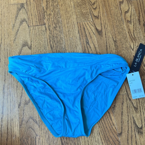 La Blanca island goddess shirred band hipster bottom. Size 8. Turquoise - Picture 3 of 3